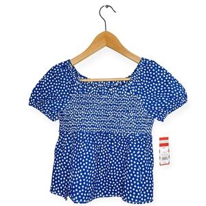 New Girls’ Short Sleeve Stars Woven Top Cat & Jack Medium Blue with White Stars